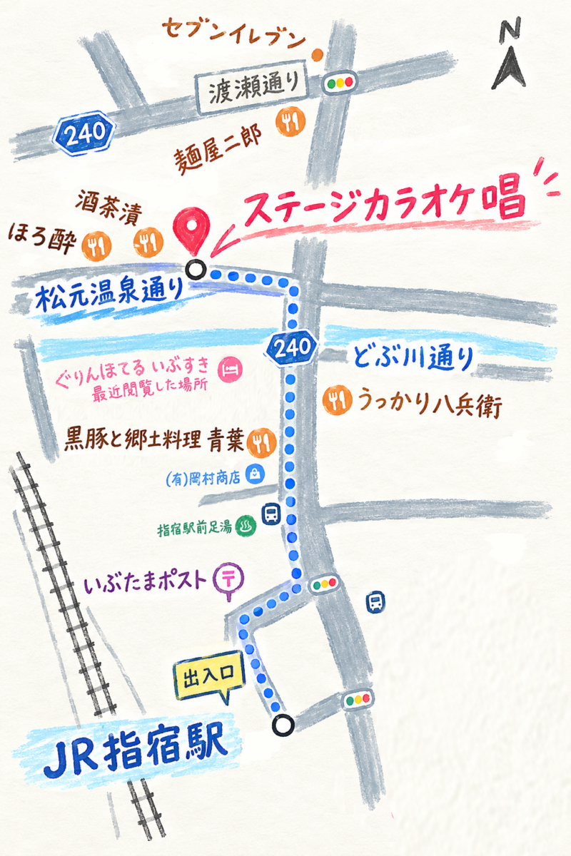 ステージカラオケ唱 周辺手描きマップ